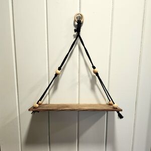Wooden Hanging Shelf w/ Black Rope